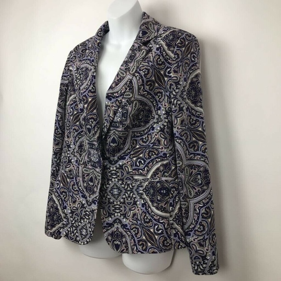 Chicos Suit Jacket Blazer Navy Paisley Sz 0 XS 4 - Picture 2 of 8